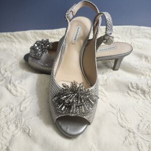 Alex Marie Elegant Silver Peep Toe Slingback Heels